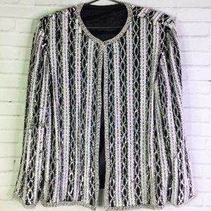 Vintage Womens Size L Sequined Beaded Open Blazer